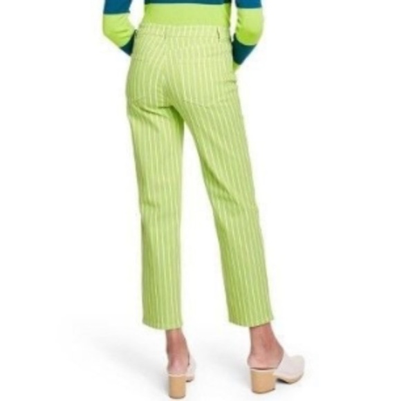 Victor Glemaud Lime Green White Pinstripe Jeans straight skinny size 8 women’s - Picture 8 of 9
